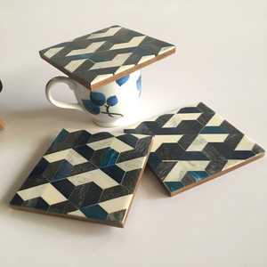 Traditional Pvt Ltd Wood Resin Inlay Coaster Set with Holder Traditional Mats & Pads Coaster Set - Product Image 3