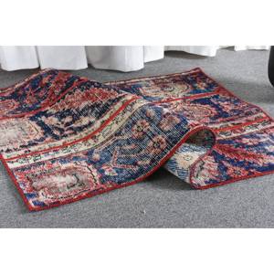 Alfombra Kilim clásica roja y azul de 2x3,2 pies, área grande de lana turca, tejido de retazos ecológico, respaldo de látex, comedor a rayas - Product Image 5