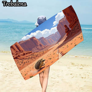 Serviette de plage Trebalena 30*60 pouces ultra-douce à impression numérique 3D motif animal, design personnalisé, thème Aventure dans le désert, hérisson, canyon - Product Image 2
