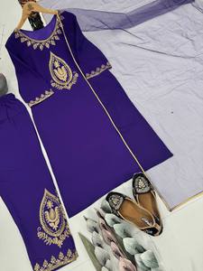 Lourd brodé réversible travail décontracté haut fantaisie Plazzo Dupatta ensemble pour Salwar Kameez indien pakistanais mariage Diwali vêtements - Product Image 4