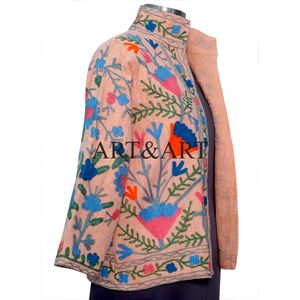 Luxury Womens Suzani Knitted Jacket Handmade Boho Winter Coat in 100% Cotton Fabric <b>Quilted</b> Design for Festivals Party - Product Image 4