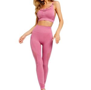 Ropa de entrenamiento de dos piezas para mujer, conjunto de Yoga y Fitness transpirable, Sujetador deportivo ajustado con espalda cruzada, mallas ajustadas, mono ajustado para exteriores - Product Image 1