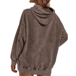 Venta al por mayor nuevo personalizado 380 Gsm liso teñido lienzo Vintage Sudadera con capucha mujeres algodón pulóver Casual frente OEM servicio invierno - Product Image 5