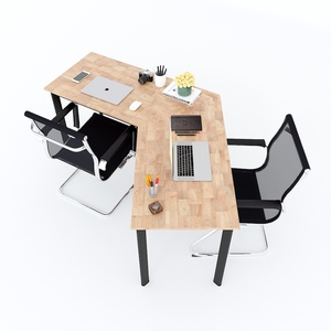 Ensemble de 2 tables trapézoïdales 120x60cm, style design minimaliste, en bois d'hévéa, système Lego 2 HBLG026 - Product Image 2