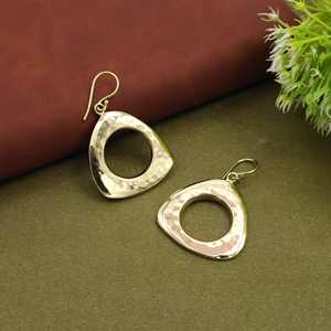 Geometric Open Circle Drop Earrings, Hammered Metal Statement Earrings, Modern <b>Fashion</b> <b>Jewelry</b> for Women - Product Image 3