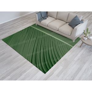 Tapis en laine imprimé écologique, motif botanique traditionnel feuilles vertes, patchwork floral, en latex pour la décoration intérieure, texture velours de luxe - Product Image 1