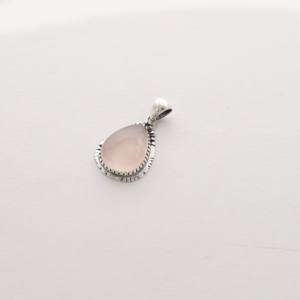 Premium Real Pure 925 Sterling Silver Trendy Bezel Setting <b>Rose</b> Quartz Pear Cabochon Cut Elegant Gift Pendant - Product Image 1