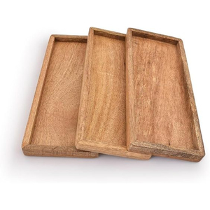 Lot de 3 plateaux de service en bois de manguier vintage pour l'affichage des collations aux fruits Plateau décoratif par Indian Metal World - Product Image 1