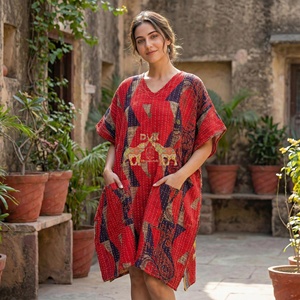 Precioso Kaftán Vintage Multicolor Estampado a Mano para Verano, Talla Grande, Casual, con Bolsillo, Hecho a Medida, Estilo Kantha - Product Image 5