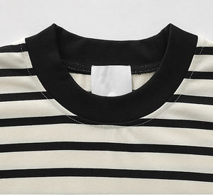 เสื้อยืดผ้าฝ้ายลายทางคอกลมแขนสั้นสำหรับผู้ชาย2025ใหม่เสื้อยืดผ้าฝ้าย100% ออกแบบโลโก้ได้ตามต้องการ - Product Image 4