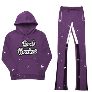 Venta al por mayor de moda de gran tamaño pulóver chándal de algodón de los hombres de alta calidad de moda de gran tamaño chándal con capucha y pantalón acampanado - Product Image 2