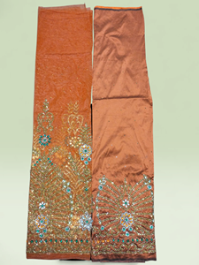 Copper <b>Brown</b> Beaded George Fabric with Gold Embroidery Luxury Nigerian Wedding Party Wear Lace Material - Product Image 2