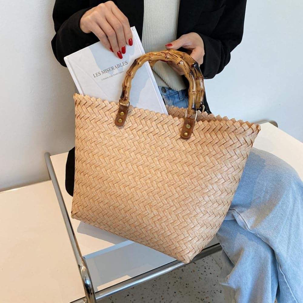 Wholesale Custom Logo Summer Rattan Handbag Box Lady Shoulder Leather  Bamboo Bag Woven Straw Clutch Beach Women Rattan Bag
