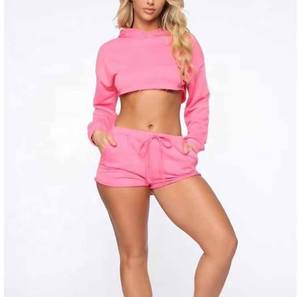 Ensembles de sweat à capuche et de shorts élégants et confortables pour femmes motif solide avec décoration vintage pour se prélasser et porter décontracté - Product Image 6