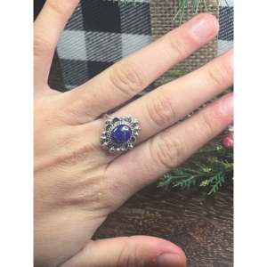 Freda Martinez <b>Statement</b> <b>Ring</b> with Lapis Gemstone & Sterling <b>Silver</b> Emerald Cut Rhodium Plated Size 7 Everyday Wear - Product Image 2