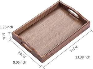 Plateau de service rectangulaire en bois de qualité supérieure, décoratif et simple, avec poignées, couleur bois brun, pour hôtels, restaurants, utilisation de service. - Product Image 6