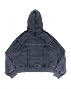 Felpa con Cappuccio Oversize Personalizzata con Logo, Tasche Multifunzionali e Bottoni a Pressione, Stile Vintage Lavato per Uomo - Product Image 2