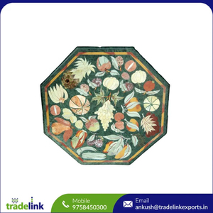Mesa de Centro Convertible de Mármol Negro con Incrustaciones de Piedras Preciosas para Sala de Estar, Mueble Hecho a Mano con Diseño Moderno, Mesa Auxiliar Octogonal - Product Image 5