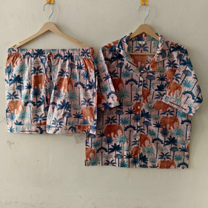 Wholesale Unisex Women's Elegant Sleepwear Breathable Woven Cotton Floral Spring Autumn Summer Quick Dry 2-Piece <b>Trouser</b> Set - Product Image 3