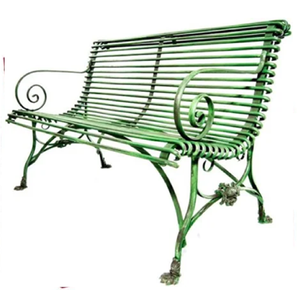 Banco de jardín de metal rojo, respaldo de patrón de círculo geométrico, diseño robusto, muebles de exterior duraderos, Banco de venta al por mayor - Product Image 5