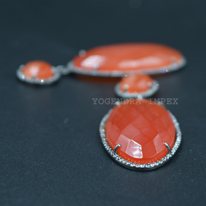 Elegante joyería de plata de ley 925 con piedra natal naranja Monalisa con pendientes de aro de piedras preciosas CZ Ocasión DE BODA elegante de moda - Product Image 2