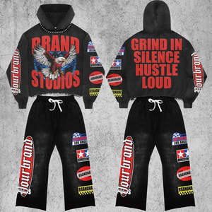 Conjunto Deportivo de Dos Piezas con Diseño Personalizado DTG, Sudadera con Capucha y Pantalones Deportivos de Invierno con Lavado Ácido, Estilo Holgado con Piedras, Traje Deportivo - Product Image 4