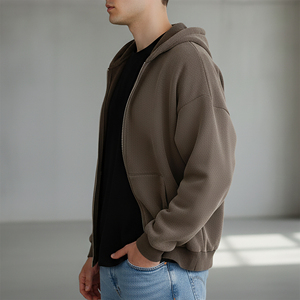 Sudadera con Capucha para Hombre de Alta Calidad, 100% Algodón, Gruesa, de Color Sólido, con Cierre, Estilo Informal, Corte Holgado, Estilo Hip Hop - Product Image 3