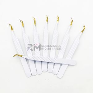 Pince à épiler RMI Gold Tip & White Diamond Grip Pince à épiler d'extension de cils en acier inoxydable durable Pince à cils personnalisée - Product Image 6