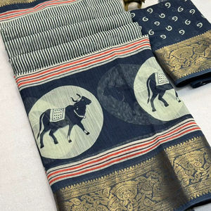 Magnifiques saris en coton Benny doux avec tout le design Kalmkari avec une bordure jequred - Product Image 1