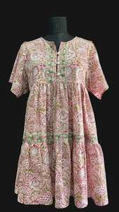 Dernier été robe tunique bohème personnalisée mini longueur imprimé floral col en v avec bouton décoration taille naturelle - Product Image 2