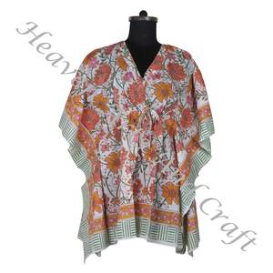 100% Cotton <b>Women</b> Sleepwear Hand Block Printed <b>Kaftan</b> <b>Dress</b> KFCS173 Light Weight <b>Women</b> Casual Occasion Wear Short Caftan <b>Dresses</b> - Product Image 6