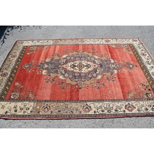 พรมวินเทจตุรกีขนาด 5.3x8.6 ฟุต พรมขนาดใหญ่ พรมขนสัตว์สีแดง - Product Image 4