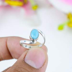 Wholesale 925 Sterling Silver Women's <b>Statement</b> <b>Ring</b> New Design Wedding Party Wear <b>Ring</b> Natural Larimar Gemstone Bezel Setting - Product Image 3