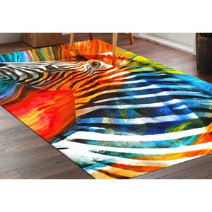 Tapis rond zèbre coloré : décoration moderne pour la maison, tapis imprimé, tapis à poils doux - Product Image 2