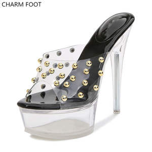 Sandales d'été à bout ouvert pour femmes, nouveau tissu PVC transparent avec un design à rivets tendance - Product Image 2