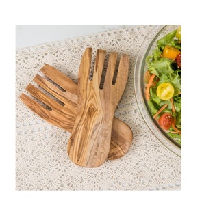 Juego de 2 Servidores de Ensalada de Madera Hechos a Mano de Alta Calidad para Restaurante Moderno, con Diseño Único de Manos de Madera y Logotipo Personalizado - Product Image 1