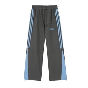 Coton éponge français hommes Baggy pantalons de survêtement personnalisé rayé strass évasé large jambe droite lavage à l'acide empilé surdimensionné décontracté - Product Image 4