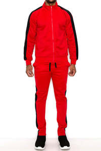 Ensemble de survêtement décontracté pour homme, pantalon et veste de sport bleu roi avec bande latérale, coupe ajustée, idéal pour le jogging - Product Image 3