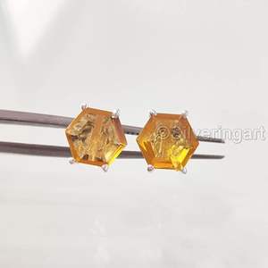 Boucles d'oreilles clous pour femmes, pierre précieuse citrine naturelle, pierre de naissance de novembre, bijoux faits à la main, argent sterling 925 - Product Image 3