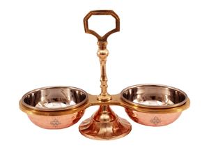 IndianArtVilla Ensemble de bols à fruits secs en acier et cuivre à 2 compartiments, vaisselle de service et vaisselle-100 ml chacun - Product Image 3