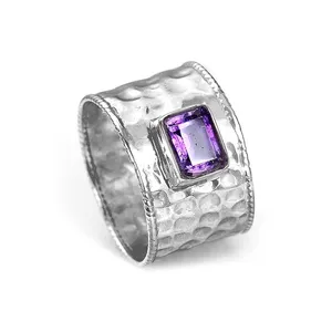 紫水晶最热925纯银天然宝石戒指手工饰品