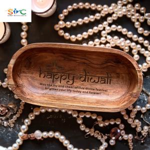 Happy Diwali Gravé Grand Bol Diwali Party Table Top Décoration Unique Design Cadeau Plateau De Service - Product Image 6