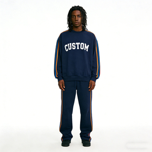 Ensemble de survêtement personnalisé avec impression de lettres pour garçons, bleu marine, manches longues, col rond, style sportif, respirant, en polyester, pour l'automne - Product Image 4