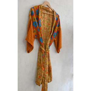 Kimono de Seda de Lujo para Mujer, Talla Grande, Informal, Otoñal, Largo hasta la Rodilla, Transpirable, con Estampado Floral, Ropa de Dormir - Product Image 3