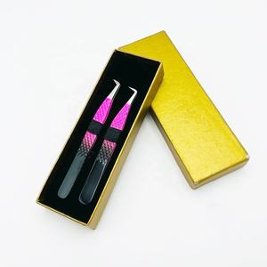 Meilleure vente pince à épiler professionnelle en acier inoxydable solide personnalisée Extension de cils 90 degrés deux tons pointus soins personnels - Product Image 1