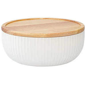 Bol à pâte en céramique avec couvercle en bois, design éco-responsable pour mariage, usage domestique, hôtel et restaurant - Product Image 1