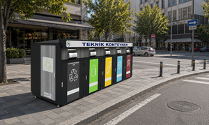 Fabricant turc TEKNIK KONTEYNER – Ensemble de 5 poubelles de recyclage autoportantes en acier inoxydable écologique de 1100 L - Product Image 3