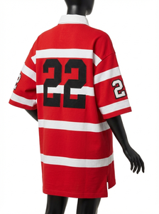 <b>Men</b> Rugby Style <b>Shirt</b> High GSM Cotton Pique Fabric 240 GSM <b>Red</b> White Stripe Panel With Custom Logo moisture wicking - Product Image 5