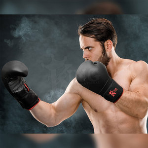 Gants de boxe professionnels personnalisés fabriqués en usine, en cuir, avec motif imprimé, imperméables, antidérapants, fermeture à boucle, tailles 12oz/16oz - Product Image 2