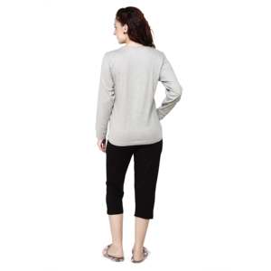 Conjunto Capri de Manga Larga para Mujer Evolove, Cuello Redondo Gris con Estampado Evolove, Pijama de Punto Suave - Product Image 2